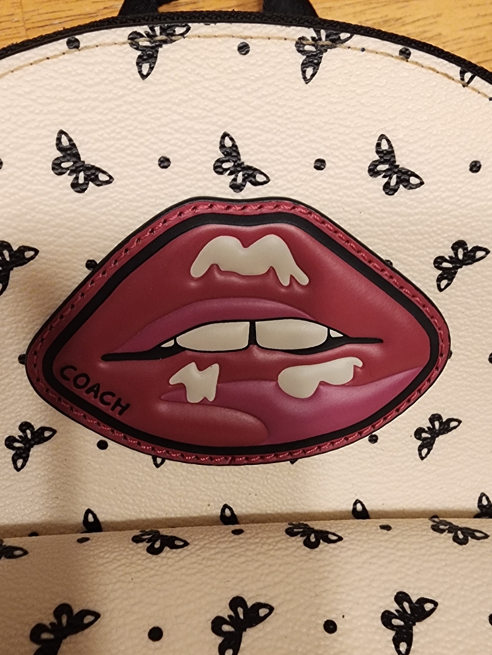 Coach White & Black Mini Backpack with Red Lip Patch - Picture 5 of 16